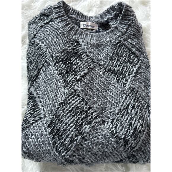 Damön Hand Knit Chunky Cable Sweater Men’s Large Gray Basketweave Knit Grandpa - Picture 1 of 7